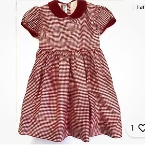 Papo D' Anjo Girls Red Gingham Cotton Dress, Age 4 Red Velvet Collar Silk Lining